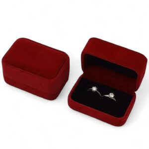 Weinrot Ringbox für 2 Ringe aus Samt für Heiratsantrag, Verlobung, Hochzeit - Ringschachtel für 2 Ringe
