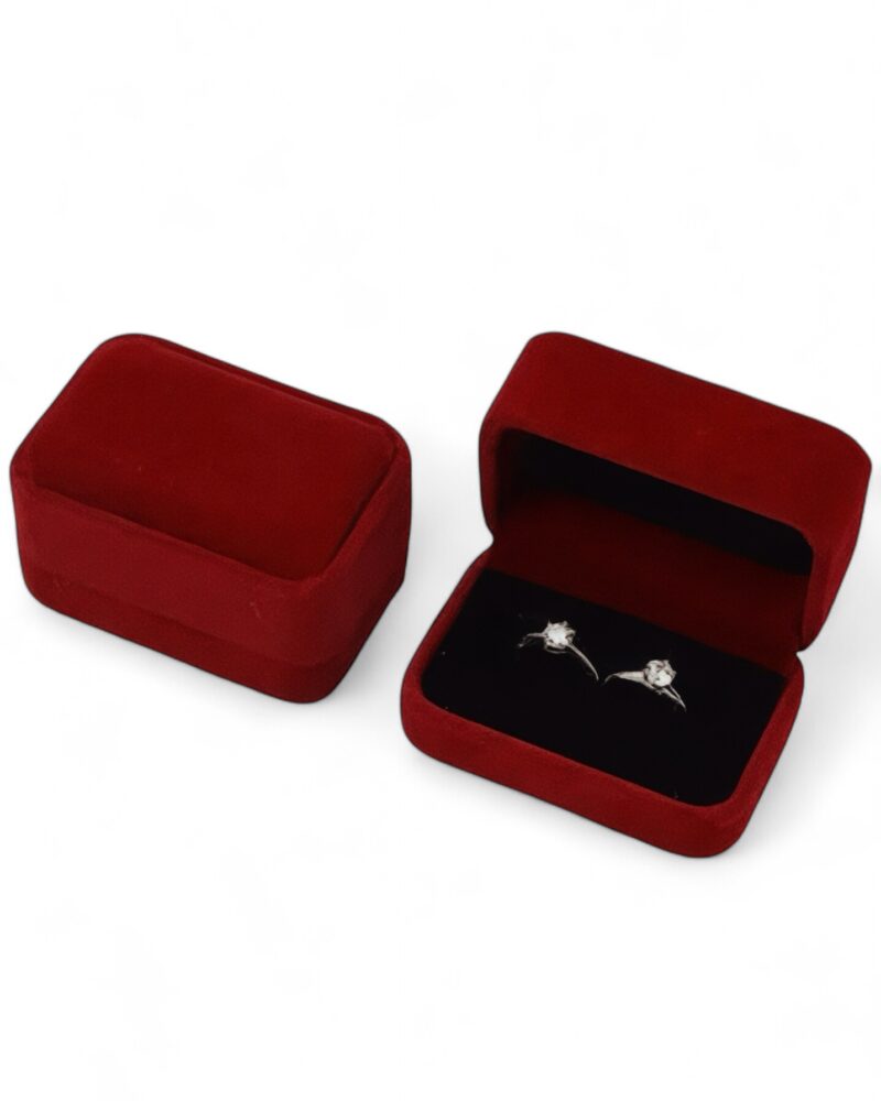 Weinrot Ringbox für 2 Ringe aus Samt für Heiratsantrag, Verlobung, Hochzeit - Ringschachtel für 2 Ringe